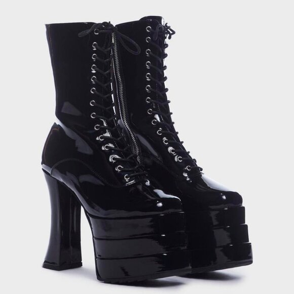 Lamoda " THE BLACK PATENT STALLION "  Platform Boots ( BRAND NEW !!! ) - Picture 4 of 7